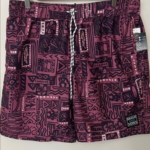 NWT L Maui and Sons Men's Pool Swim Shorts - Wine